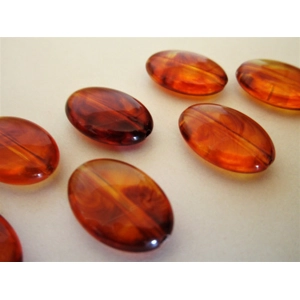 Amber Acrylic Flat Oval  Beads, 29 X 16 X 4 mm.  (4)