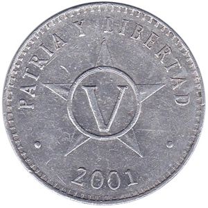 Cuba 5 centavos, 2001 Roman numerals