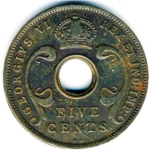 British East Africa 5 Cents, 1939 H