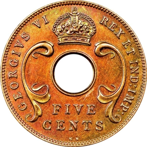 British East Africa 5 cents, 1937 Mintmark 