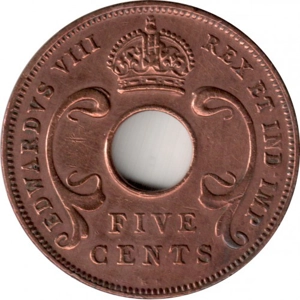 British East Africa 5 cents, 1936 Edward VIII Mintmark 