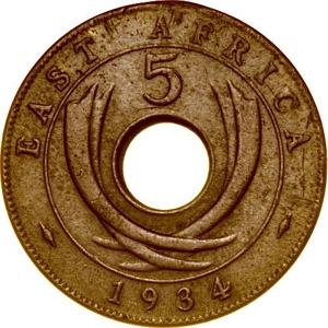 British East Africa 5 cents, 1934