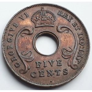 British East Africa 5 cents, 1937 Mintmark 