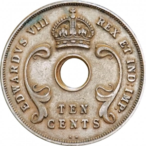 British East Africa 10 cents, 1936 Edward VIII Mintmark 