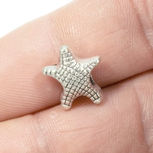 Silver Starfish Beads with Large Holes |. 12 X 9 mm  (2)