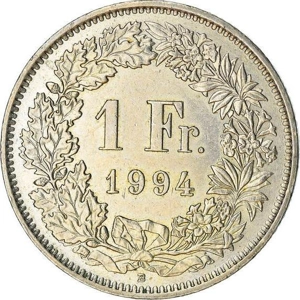 1994   Switzerland 1 franc,