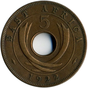 British East Africa 5 cents, 1922