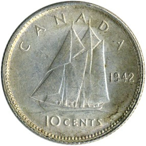 Canada 10 cents, 1942