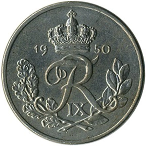 Denmark 10 öre, 1950