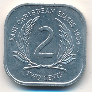 Eastern Caribbean 2 cents, 1994