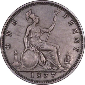 United Kingdom 1 penny, 1877  GOOD