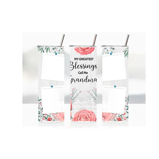 Presenting the "My Greatest Blessings call me Grandma" Photo tumbler, a beautifully crafted product that celebrates the special bond between grandmothers and their grandchildren. This heartfelt tumbler is the perfect way to showcase your cherished memories and proudly display the love and joy that your grandchildren bring into your life. Its elegant design and thoughtful inscription serve as a constant reminder of the precious moments shared with your little ones.