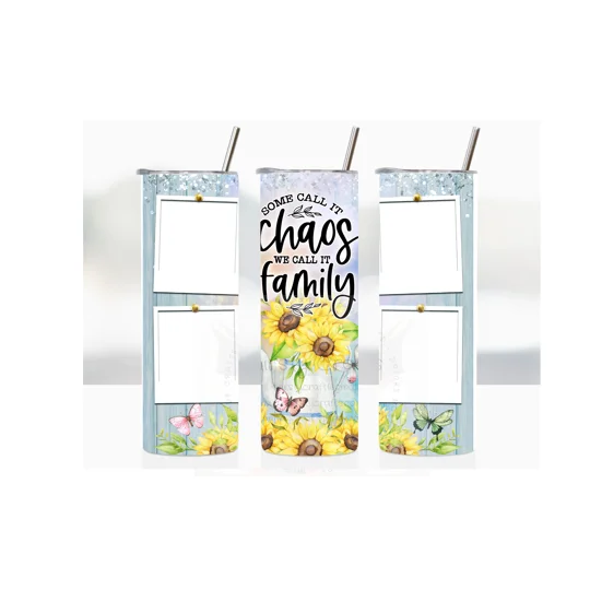 This 'Some call it chaos we call it family' photo tumbler is the perfect way to showcase your cherished memories with your loved ones. Made from high-quality materials, this photo tumbler features a beautiful sunflower design that adds a touch of warmth and happiness to any room