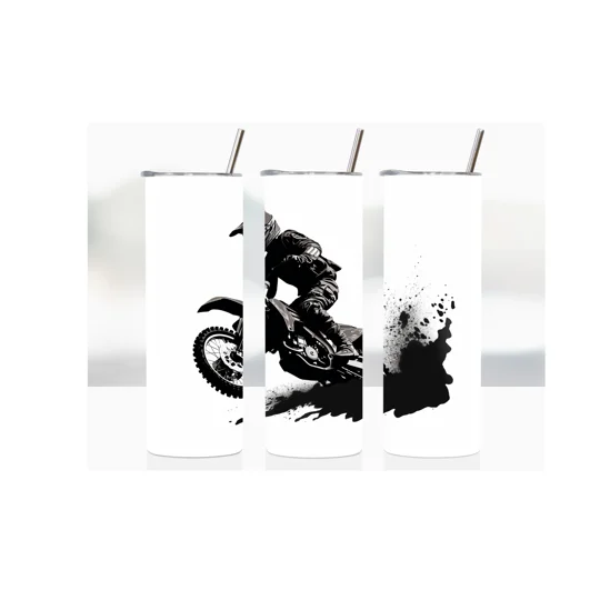 Tumbler Cup - Dirt Biker/Motocross. Image in black and white motorcycle with rider. can be personalised
