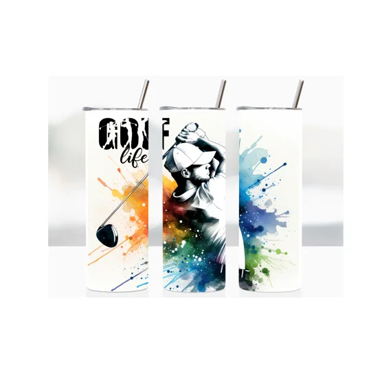 Tumbler Cup - Golf Life with golfer and colour splash design UK
