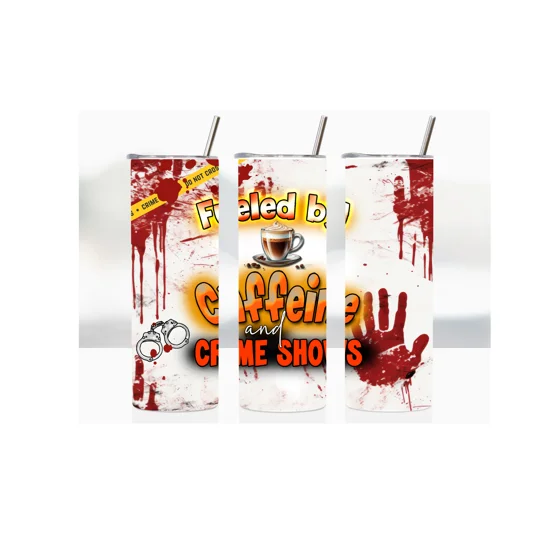 Tumbler Cup Fueled by Coffee and Crime Shows design UK