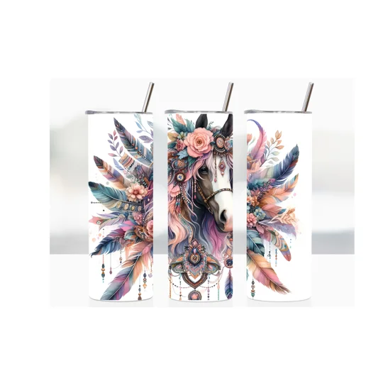 Tumbler Cup Boho Horse Design UK