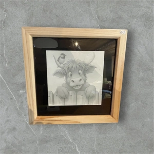 Cute Highland Cow & Bird Framed Art Print | Whimsical Farm Animal Decor