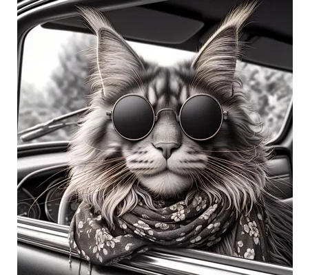 Cool Cat & Classic Car Engraved Ceramic Tile | Unique Framed Wall Art & Gift