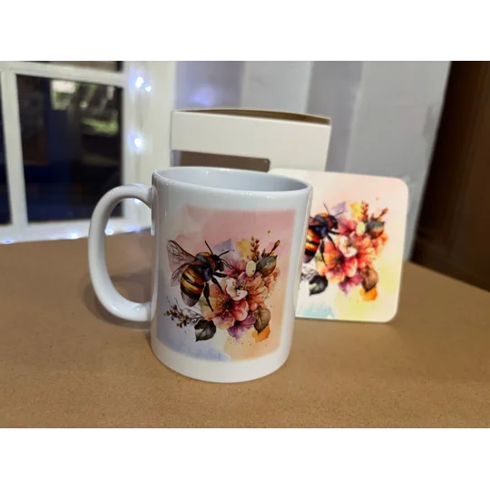 Bee and Blossom Mug and Coaster Set UK
