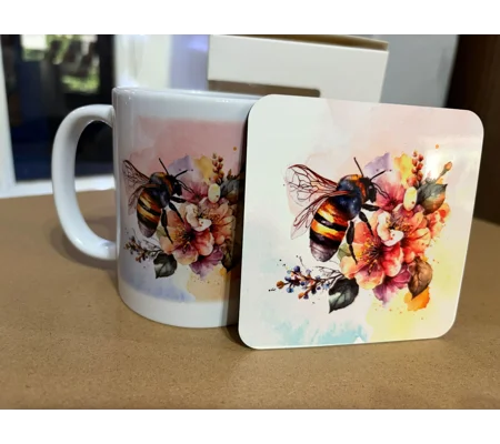 Bee and Blossom Mug and Coaster Set UK