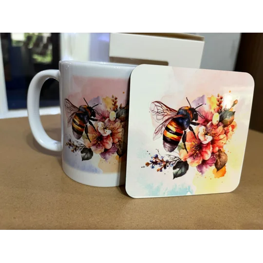 Bee and Blossom Mug and Coaster Set UK