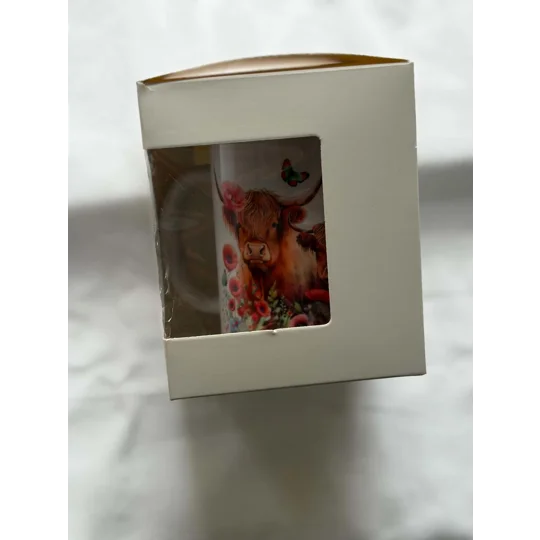 Highland Cow Mug & Coaster Gift Set | Poppy Floral Scottish Cow Gift | Boxed Present