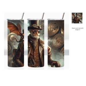 Steampunk Man and dragon with clockwork design