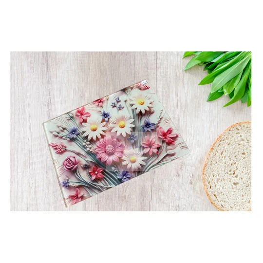 3D Spring Flowers Glass Chopping Board UK - Floral Kitchen Worktop Saver - Personalised Gift