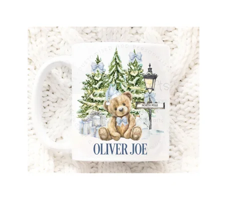 Personalised Christmas Mug UK - Boy Teddy Christmas Mug