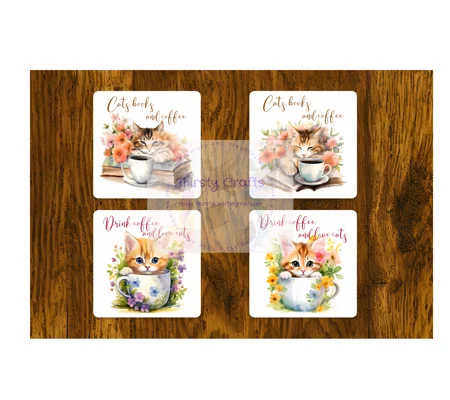 Cats with books Coasters Set of 4