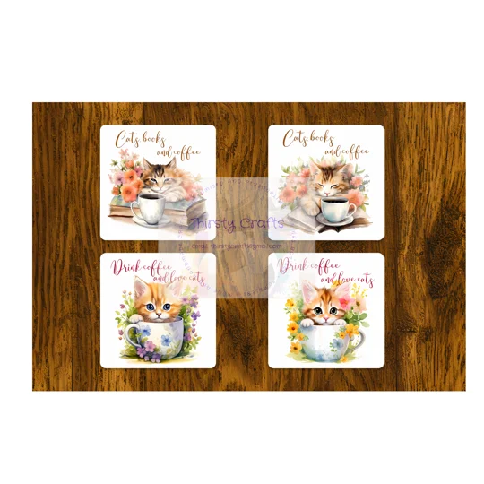 Introducing our Cats with Books MDF Coasters, the perfect addition to your home decor for all cat and book lovers!
