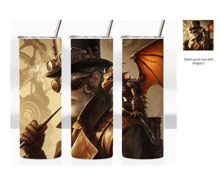 Tumbler Cup UK - Steampunk man in top hat with dragon