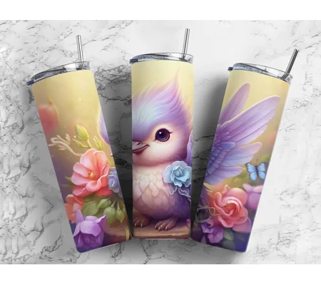Tumbler Cup UK - Pink & Purple bird in flowers