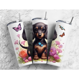 Dachshund Dog with Butterflies and Flowers Dachshund Dog with Butterflies and Flowers