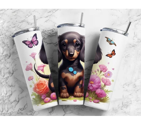 Tumbler Cup UK - Dachshund Dog with Butterflies and Flowers