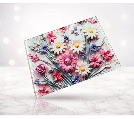 3D Spring Flowers Glass Chopping Board UK - Floral Kitchen Worktop Saver - Personalised Gift