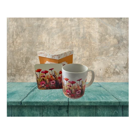 Introducing our exquisite 11oz Ceramic Mug with a matching coaster in a stunning floral design