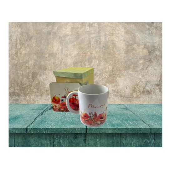 Introducing our exquisite 11oz Ceramic Mug with a delightful floral design, accompanied by a matching coaster, making it the perfect gift for your beloved mother.