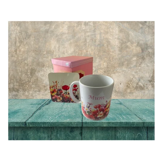 This elegant gift set includes a beautifully designed 11oz ceramic coffee mug and a matching cork backed MDF coaster, all presented in a lovely pink gift box. The floral design on both the mug and coaster adds a touch of sophistication and charm, making it the perfect present for any occasion