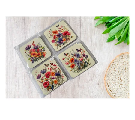 Floral Coasters UK - Handmade Set of 4 MDF Coasters