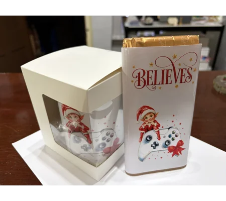 Personalised Christmas Elf Gamer Mug & Coaster Gift Set UK