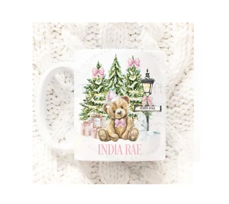 Personalised Christmas Mug UK - Girl Teddy Christmas Mug