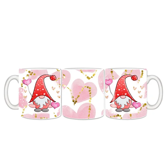 Introducing our 11oz White Ceramic mug, a delightful addition to your Valentine's Day celebrations. This charming mug is adorned with a cute Gnome design, surrounded by XOXO Balloons, adding a touch of whimsy and romance to your morning coffee or tea
