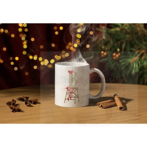 Personalised Christmas Mug - Initial with Elf on steps