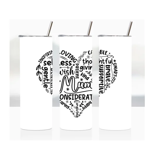 Introducing our exquisite 20oz Skinny Tumbler, a perfect gift for all the amazing mothers out there! This heart-shaped word art is a beautiful representation of a mother's love and devotion