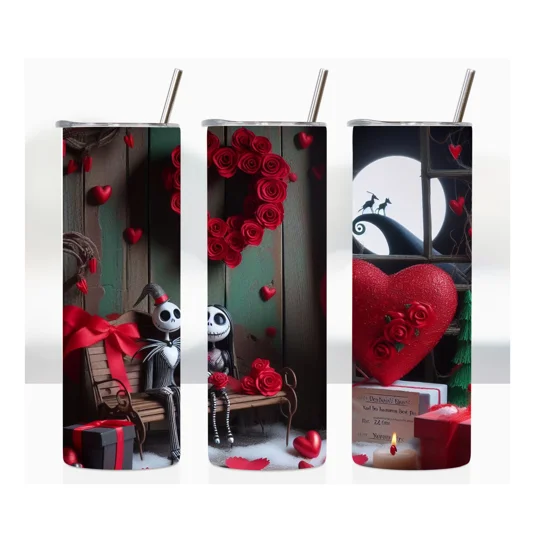 Introducing The Nightmare Themed 20oz Skinny Tumbler! This unique and eye-catching tumbler is the perfect gift for your loved one on Valentine's Day, this tumbler features a captivating Nightmare theme that adds a touch of mystery and excitement to your Valentine's Day celebrations.