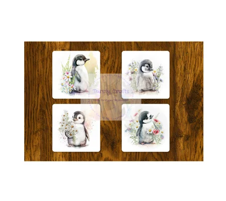 Penguin Coasters UK — Cute Penguin Coaster Set of 4 | MDF Cork Backed | Unique Gift