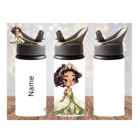 Drinks bottle with princess in a Jade green dress