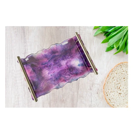 Resin Tray - Purple and Pink with Gold handles